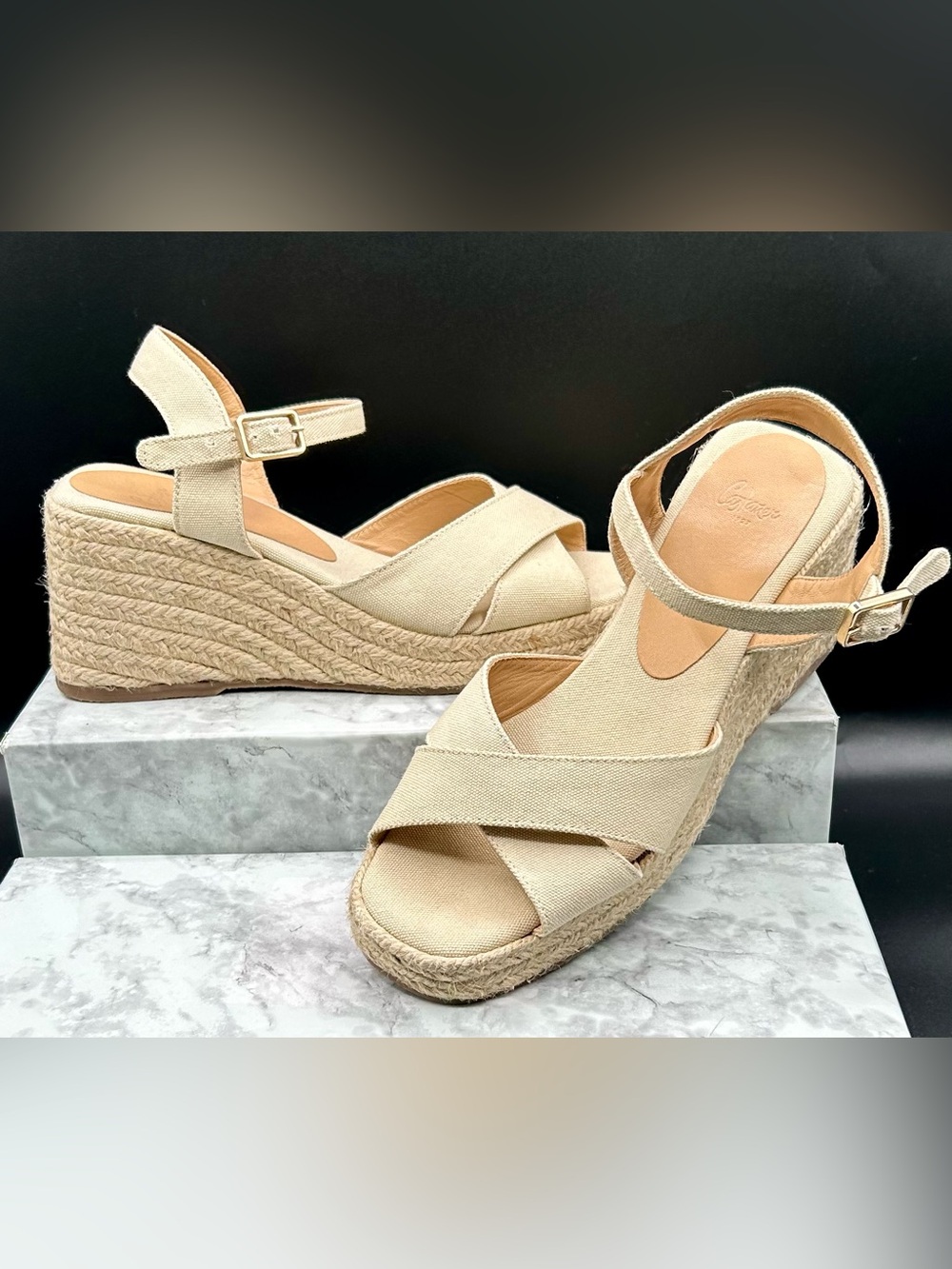 CASTAÑER Thea Jute Wedge Sandals - Cotton Canvas in an Ivory Color. EU size 38